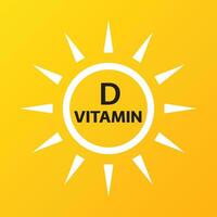 vitamine d pictogram met eenvoudige zon op gele achtergrond. vectorillustratie van voedingsteken vector