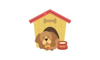 hond tekenfilm binnen hout huis ontwerp vector