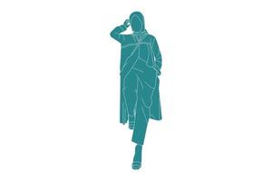 vectorillustratie van vrouw draagt een moslimoutfit, vlakke stijl met omtrek vector