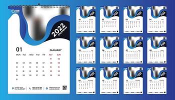 maandelijkse wandkalender sjabloonontwerp voor 2022, jaar. week begint op zondag. planner dagboek met plaats voor foto. vector