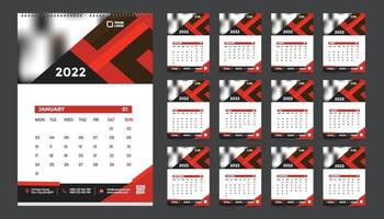 maandelijkse wandkalender sjabloonontwerp voor 2022, jaar. week begint op zondag. planner dagboek met plaats voor foto. vector