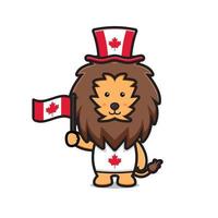 schattige leeuw karakter gevierd canada day cartoon vector pictogram illustratie