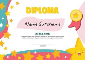 school diploma sjabloon certificaat kinderen met vliegende sterren belonen apretiatie. vector