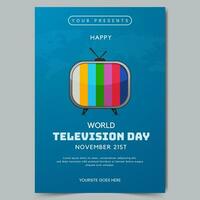 wereld televisie dag november 21e poster met wijnoogst TV illustratie Aan geïsoleerd achtergrond vector