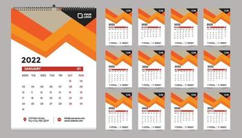 maandelijkse wandkalender sjabloonontwerp voor 2022, jaar. week begint op zondag. planner dagboek met plaats voor foto. vector