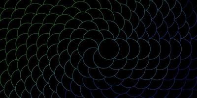 donkerblauwe, groene vectorachtergrond met cirkels. glitter abstracte illustratie met kleurrijke druppels. patroon voor websites, bestemmingspagina's. vector