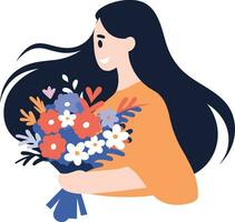hand- getrokken vrouw met bloemen in de concept van vrouw dag in vlak stijl vector