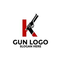 brief k en geweer logo icoon ontwerp, geweer logo vector sjabloon