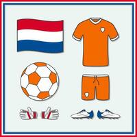Nederland Amerikaans voetbal tekenfilm vector illustratie. Amerikaans voetbal Jersey en Amerikaans voetbal bal vlak icoon schets