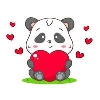 schattig panda met groot liefde hart. aanbiddelijk kawaii dier concept ontwerp. vlak tekenfilm karakter. geïsoleerd wit achtergrond. vector kunst illustratie