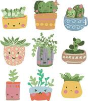 hand- getrokken schattig cactus reeks vector