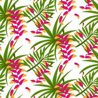 een patroon van roze-geel heliconia en tropisch bladeren Aan een wit achtergrond. botanisch vector illustratie voor het drukken Aan textiel en papier. bloemen geschenk omhulsel voor tropisch partijen