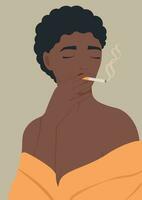 esthetisch illustratie van jong afro vrouw roken een sigaret vector