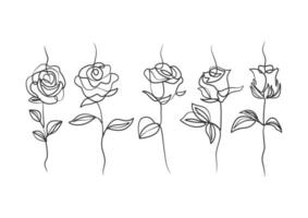doorlopend een lijn kunst tekening van schoonheid roos bloem vector