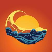zonsondergang over- de zee, een retro artwork vector