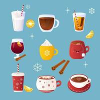 reeks van winter warm drankjes vector illustratie