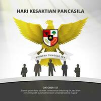 plein hari kesaktian pancasila of pancasila heiligheid dag met garuda en heroes vector