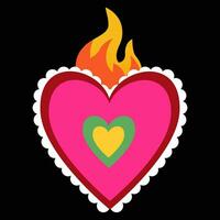 helder Mexicaans hart borduurwerk met brand vector