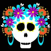 Mexicaans suiker schedel met bloemen vector