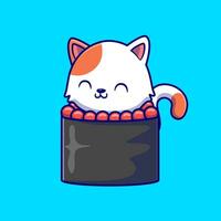 schattig kat sushi tekenfilm vector icoon illustratie. dier voedsel icoon concept geïsoleerd premie vector. vlak tekenfilm stijl