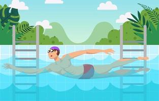zwemactiviteit bij het zwembad op de zomerachtergrond vector