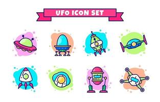 schattige kleurrijke ufo icon set vector