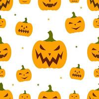 halloween Op maat pompoenen naadloos patroon. grappig en spookachtig gelaats uitdrukkingen. vector