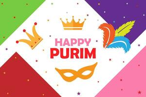 gelukkig Purim vakantie groet kaart met traditioneel Purim symbolen. vector illustratie. element voor ontwerp bedrijf kaarten, uitnodigingen, geschenk kaarten.