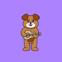 schattige hond die gitaar speelt. dierlijk beeldverhaalconcept geïsoleerd. kan worden gebruikt voor t-shirt, wenskaart, uitnodigingskaart of mascotte. platte cartoonstijl vector