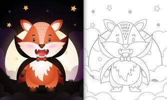 kleurboek met een schattige vos met kostuum dracula halloween vector