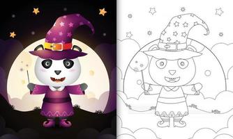 kleurboek met een schattige panda met kostuumheks halloween vector