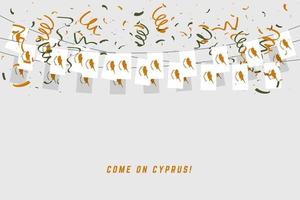 vlag van cyprus met confetti op witte achtergrond, hang bunting voor cyprus viering sjabloon banner. vector