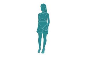 vectorillustratie van stijlvolle vrouw lopen, vlakke stijl met outline vector