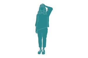 vectorillustratie van casual vrouw poseren, vlakke stijl met outline vector