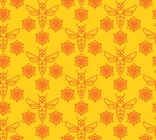 Naadloos patroon met oranje bijen in Monoline-stijl. vector