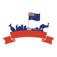 Australische landvlag in paal met dieren en monumenten vector