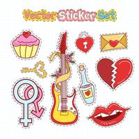 Valentijnsdag sticker patches in doodle stijl. Vector illustratie