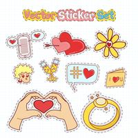 Valentijnsdag sticker patches in doodle stijl. Vector illustratie