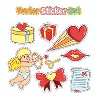 Valentijnsdag sticker patches in doodle stijl. Vector illustratie