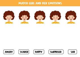 match meisjes gezichtsuitdrukking en de geschreven emoties. vector