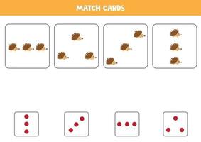 match schattige cartoon egels en kaarten met stippen. vector