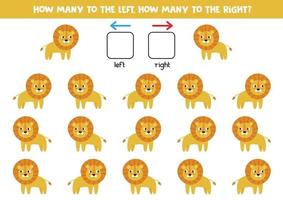 ruimtelijke oriëntatie voor kinderen. links of rechts. schattige cartoon leeuwen. vector