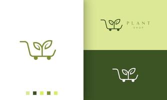 trolley-logo voor natuurlijke of biologische winkel in eenvoudige en moderne stijl vector
