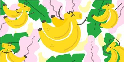 schattig bananen achtergrond doodle patroon vector