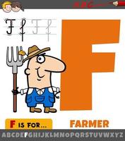 letter f uit alfabet met boer stripfiguur vector