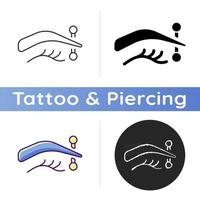 wenkbrauw piercing icoon. metalen naald geïnjecteerd in menselijke wenkbrauw. speciaal soort piercing. menselijk lichaam sieraden. lineaire zwarte en rgb-kleurstijlen. geïsoleerde vectorillustraties vector