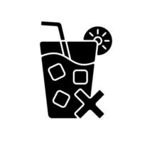 geen koude dranken zwart glyph-pictogram. vermijd ijskoude drankjes tijdens de zomerhitte. geen gekoelde drank. preventie van een zonnesteek bij warm weer. silhouet symbool op witte ruimte. vector geïsoleerde illustratie