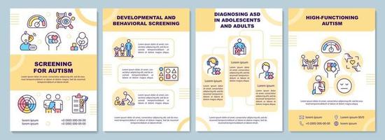 screening voor autisme brochure sjabloon. ontwikkeling van het lichaam. flyer, boekje, folder afdrukken, omslagontwerp met lineaire pictogrammen. vectorlay-outs voor presentatie, jaarverslagen, advertentiepagina's vector