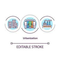 urbanisatie concept icoon. bevolkingsmigratie van het platteland naar de stad. samenleving verbetering abstracte idee dunne lijn illustratie. vector geïsoleerde omtrek kleur tekening. bewerkbare streek