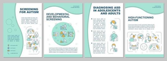 screening voor autisme brochure sjabloon. medische diensten. flyer, boekje, folder afdrukken, omslagontwerp met lineaire pictogrammen. vectorlay-outs voor presentatie, jaarverslagen, advertentiepagina's vector